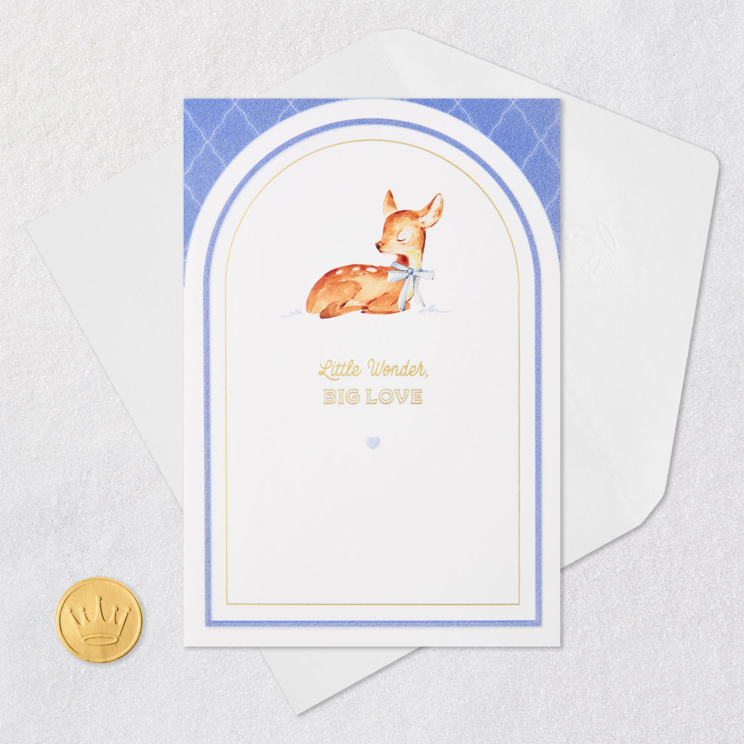 Baby Deer Blue New Baby Boy Congrats Card Card Front with Envelope and Gold Seal image number 5