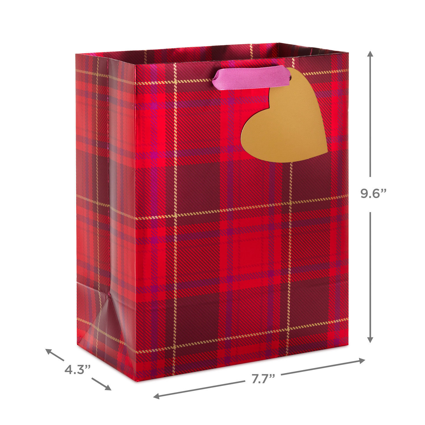 9.6" Metallic Red Plaid Medium Valentine's Day Gift Bag, , large image number 3