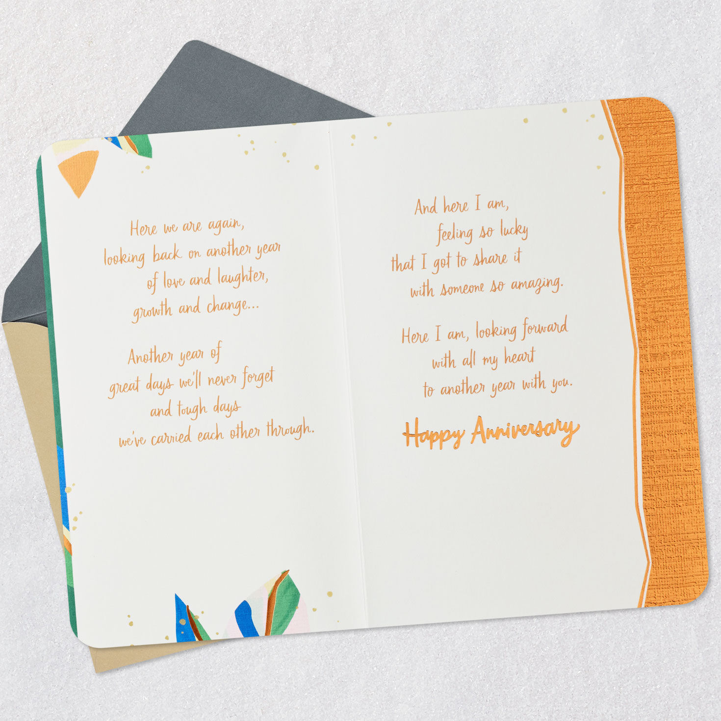 Bold Tropical Leaves Anniversary Card for Husband Open card with envelope image number 4