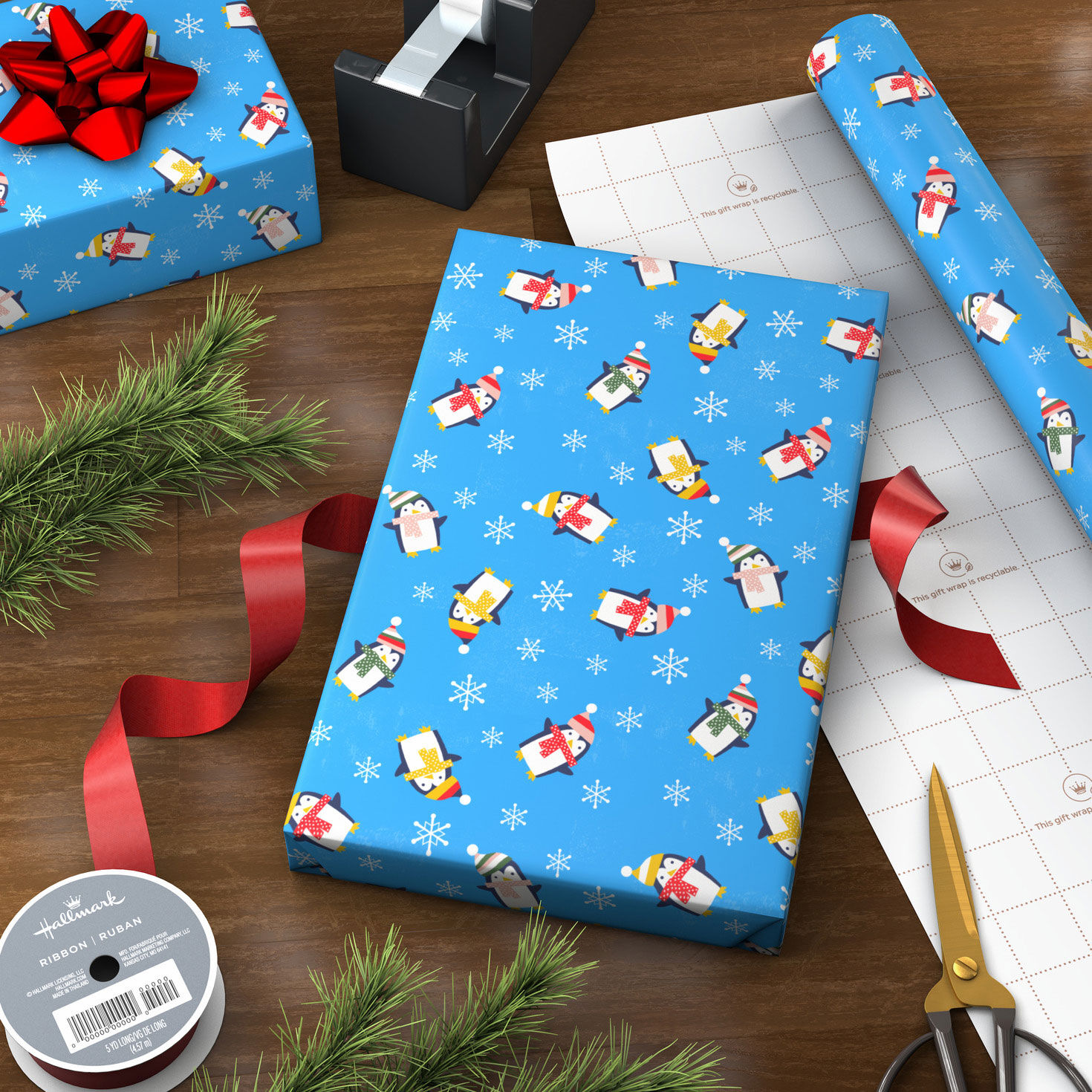 Playful Penguins Jumbo Holiday Wrapping Paper  image number 3