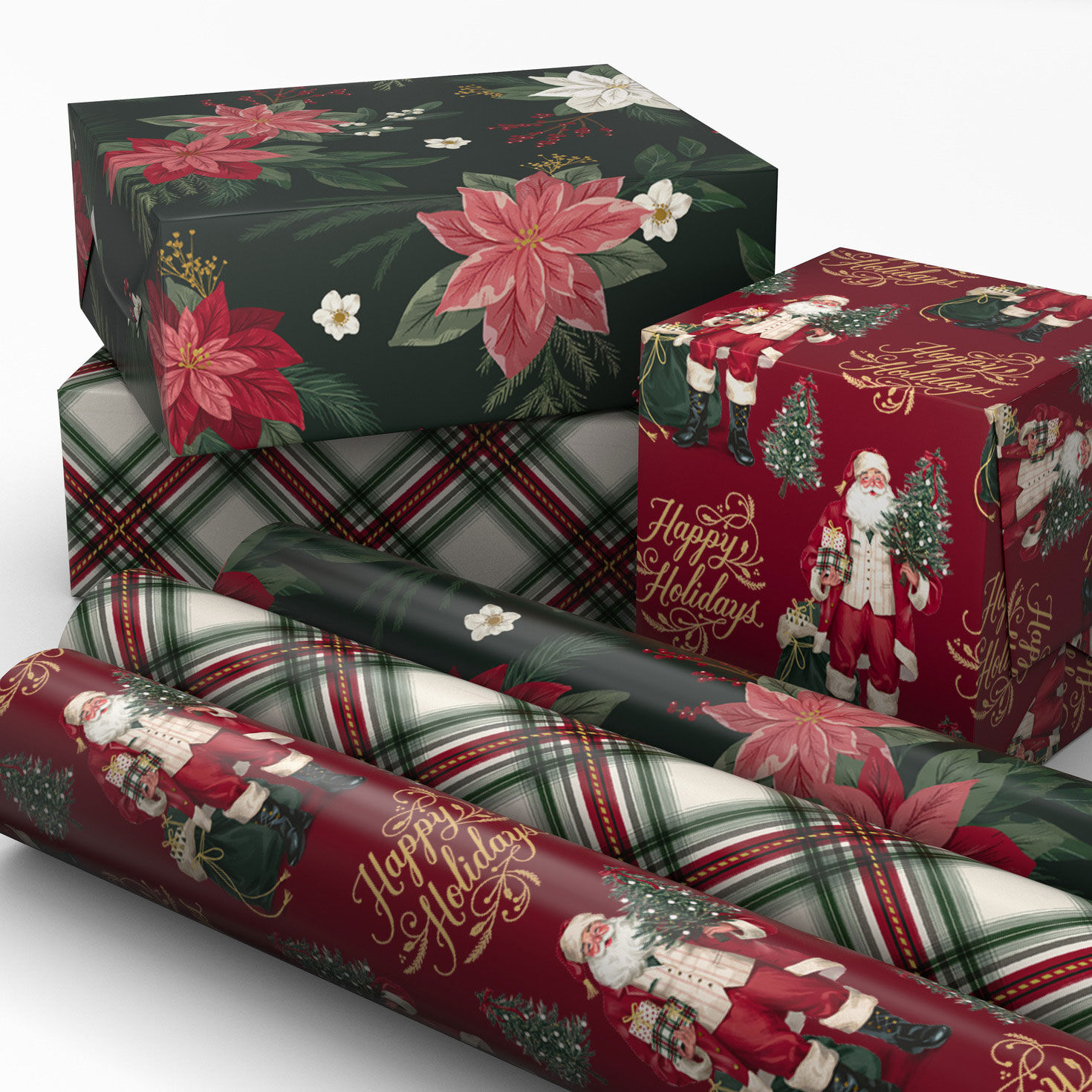 Red and Green Plaid 3-Pack Mini Xmas Gift Wrap Rolls in use image number 2