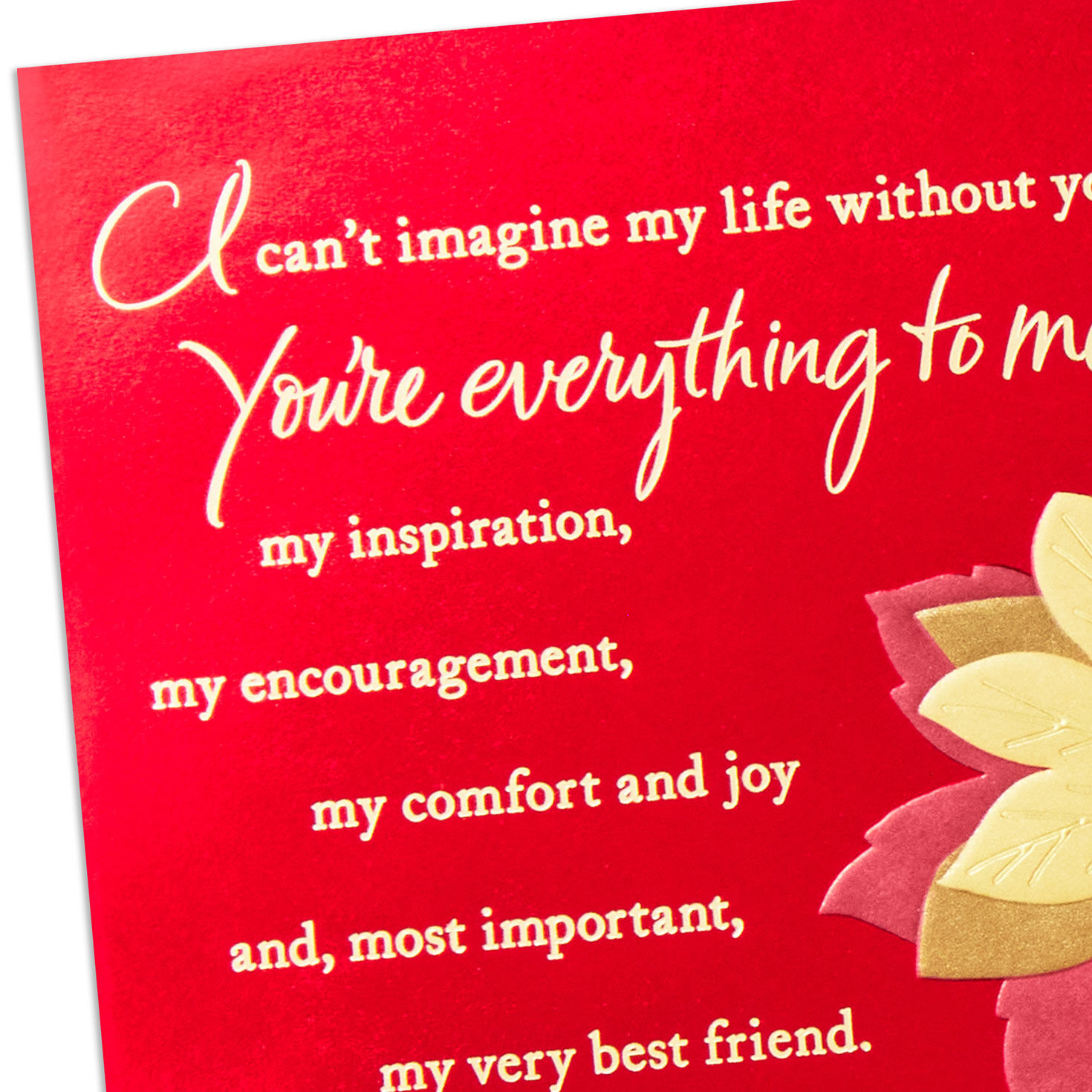 Gold and Red Poinsettias Romantic Christmas Card Card Front Detail image number 5