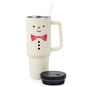 Smiling Snowman White Insulated Tumber lid off with straw image number 3