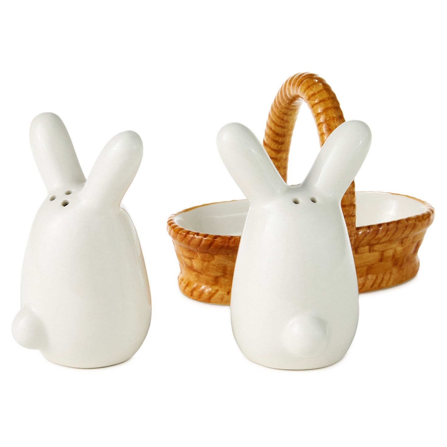 White Bunny Pair in Basket Salt and Pepper Shakers back out of basket image number 3