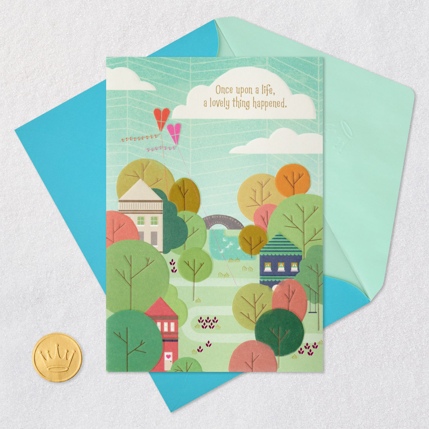 Storybook Village Romantic Love Card Card Front with Envelope and Gold Seal image number 5