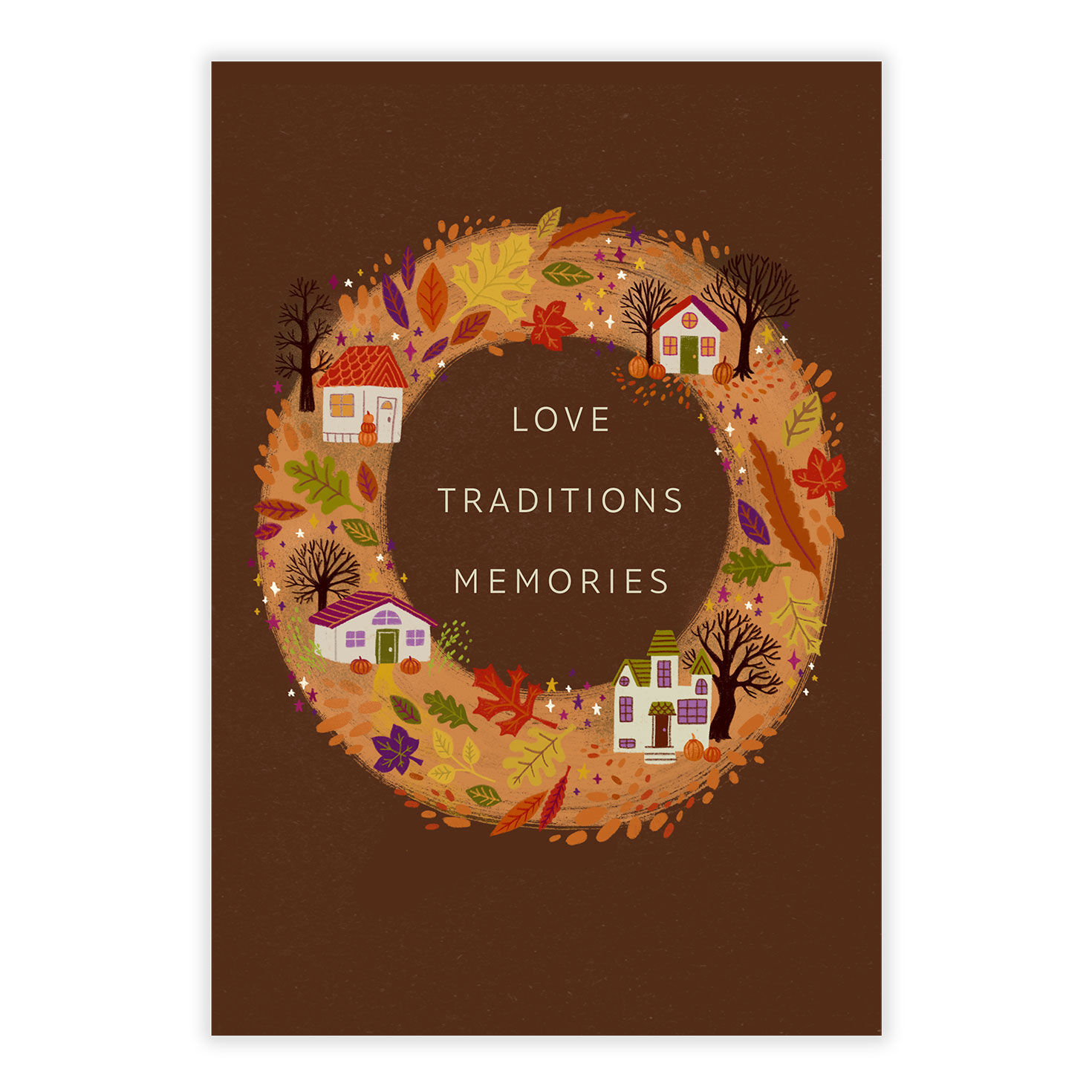 Wreath With Houses Personalized Thanksgiving Card front image number 2