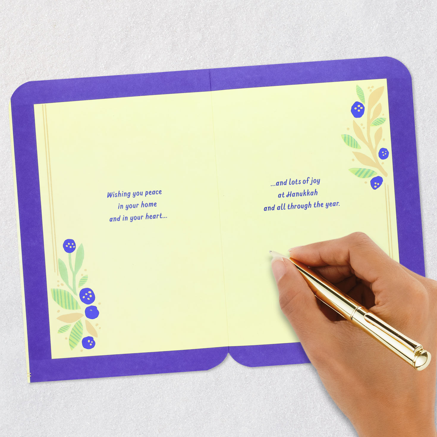 Green Gold Wreath Shalom Hanukkah Card Signing card image number 7