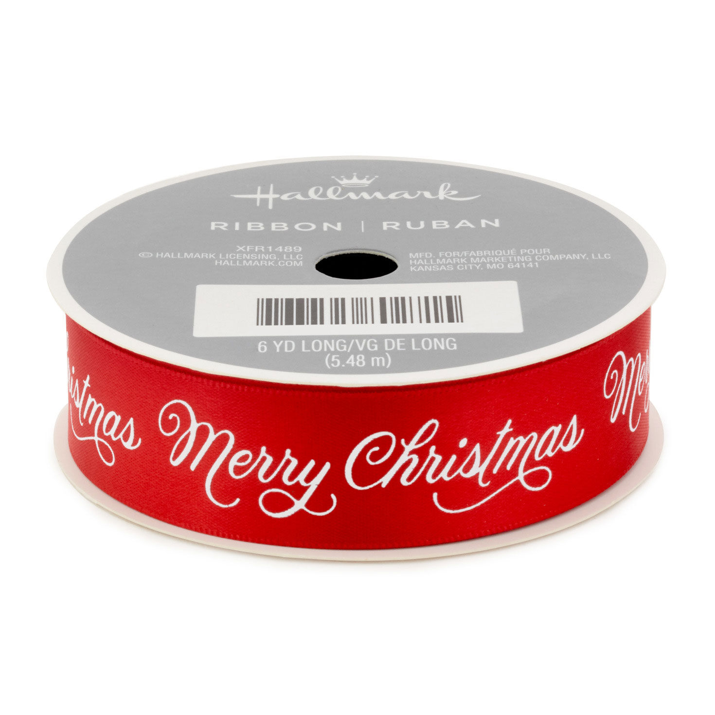 Merry Christmas Red Satin Ribbon, 18'