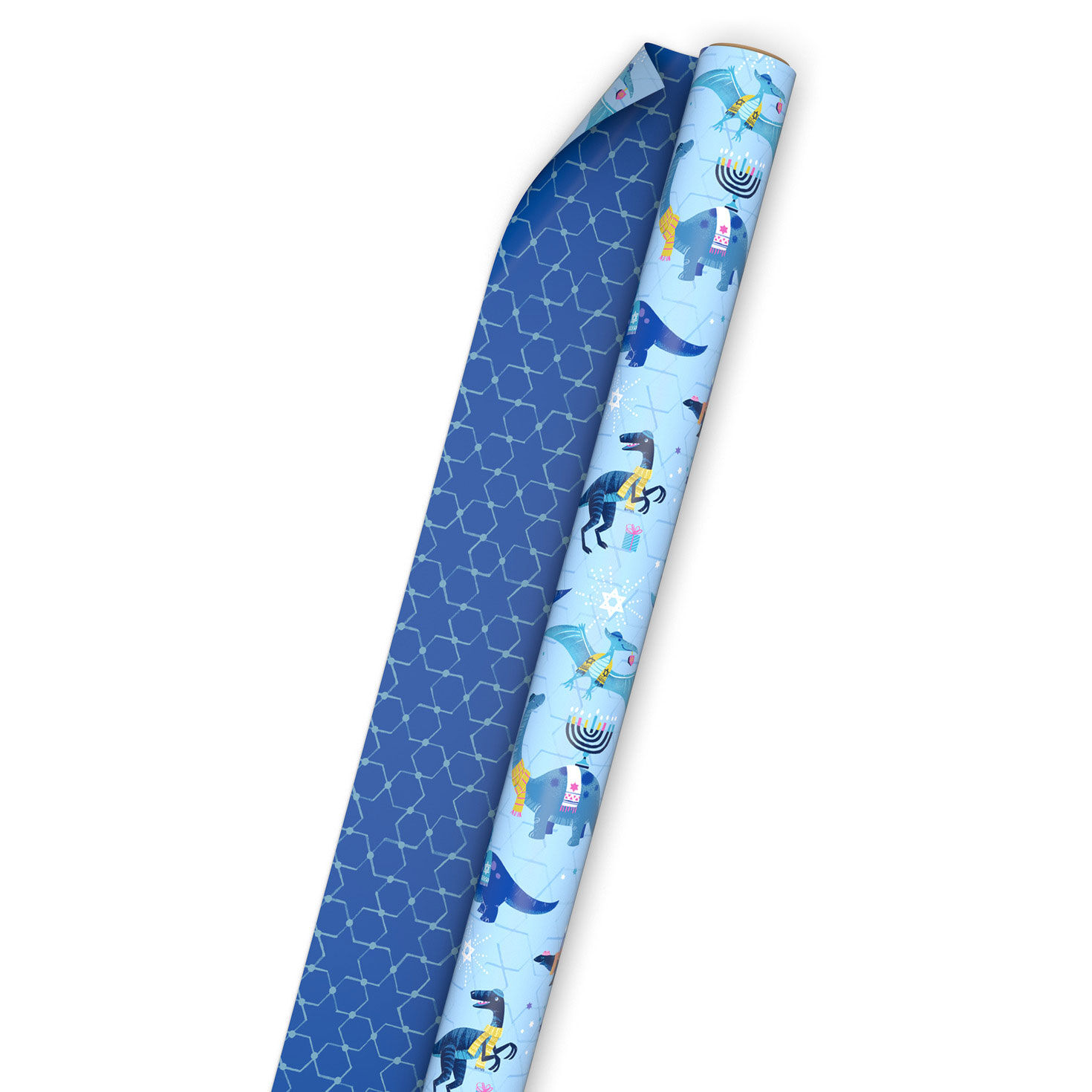 Dinosaurs and Stars Reversible Hanukkah Gift Wrap Wrap Tube image number 5