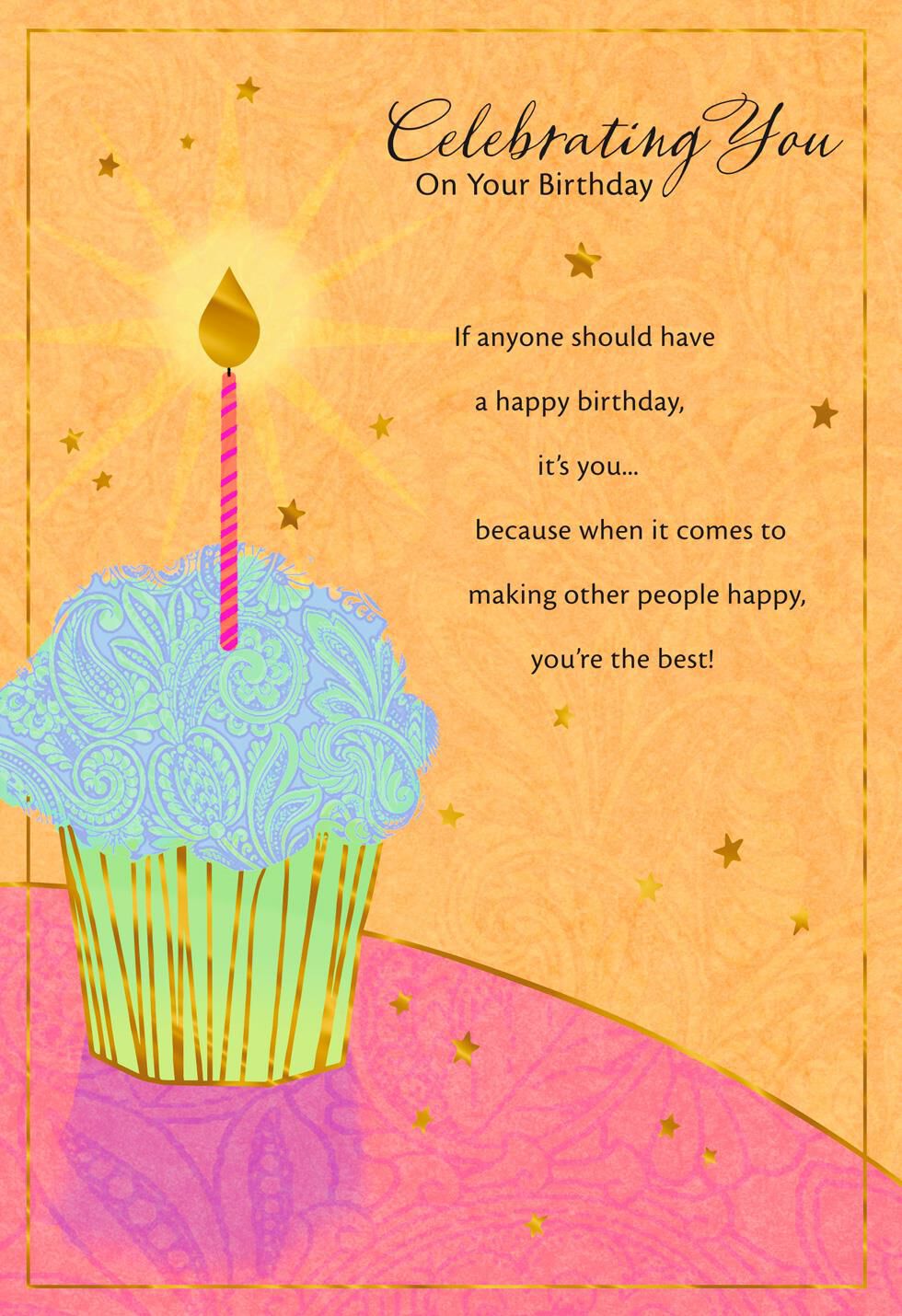Bold Blue Cupcake and Candle Birthday Card