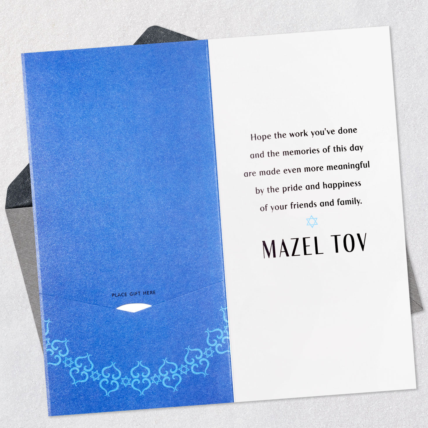 Star of David Mazel Tov Bar Mitzvah Money Holder Card Open card with envelope image number 4