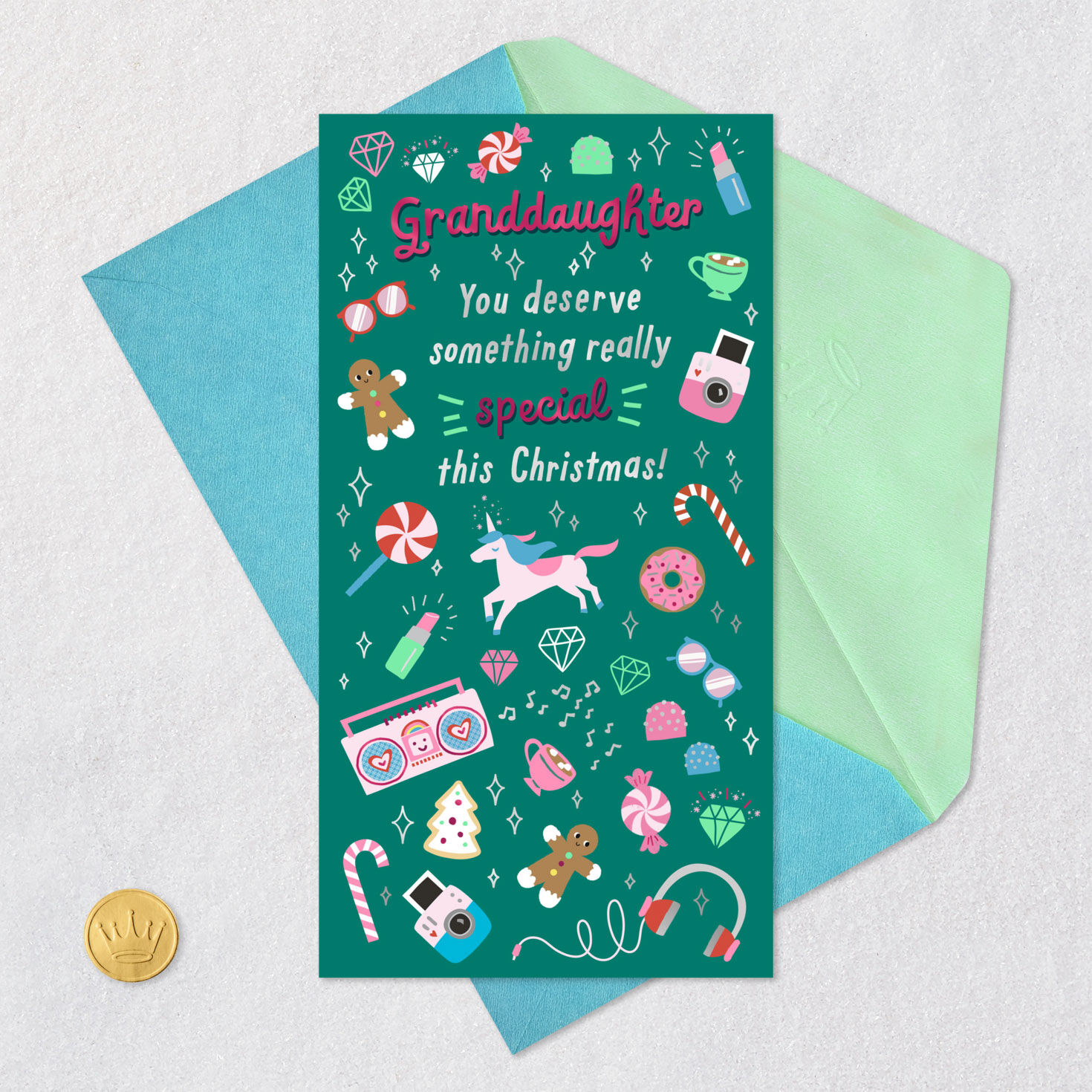Cute Holiday Icons Granddaughter Christmas Money Card Card Front with Envelope and Gold Seal image number 6