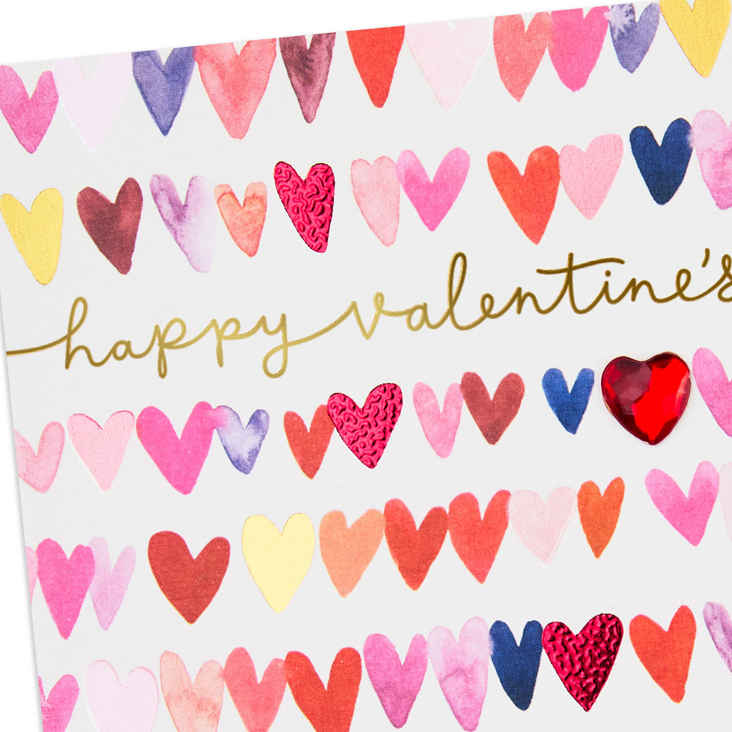 Watercolor Hearts with Gem Valentine's Day Card Card Front Detail image number 4
