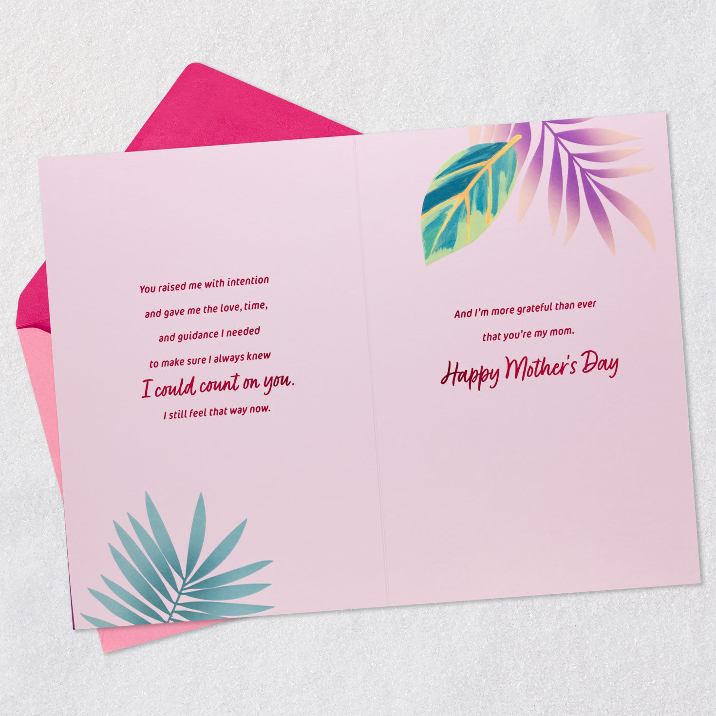 Tropical Leaves Mom Mother's Day Card From Son Open card with envelope image number 4