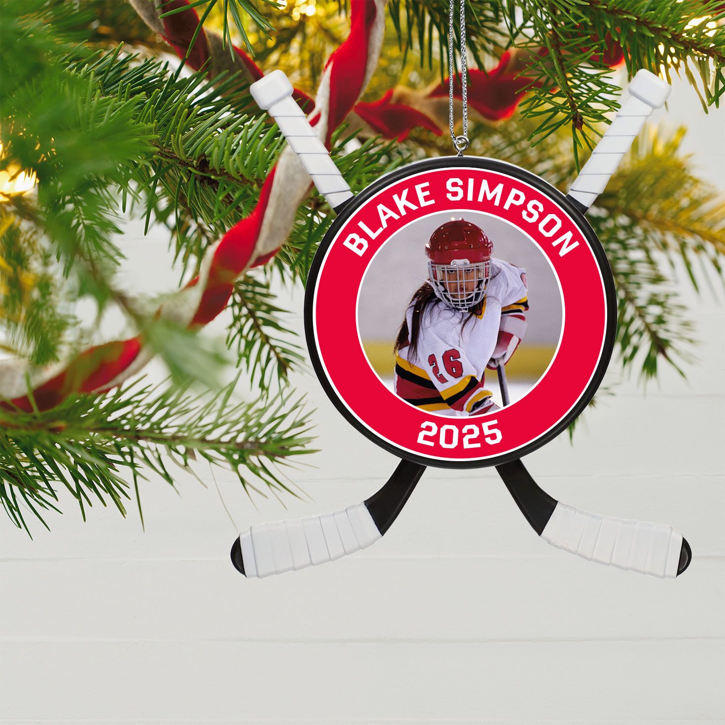 Hockey Star Personalized Photo Ornament, Custom Photo and Text  image number 2