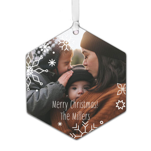 Snowflakes Personalized Text and Photo Metal Ornament, 