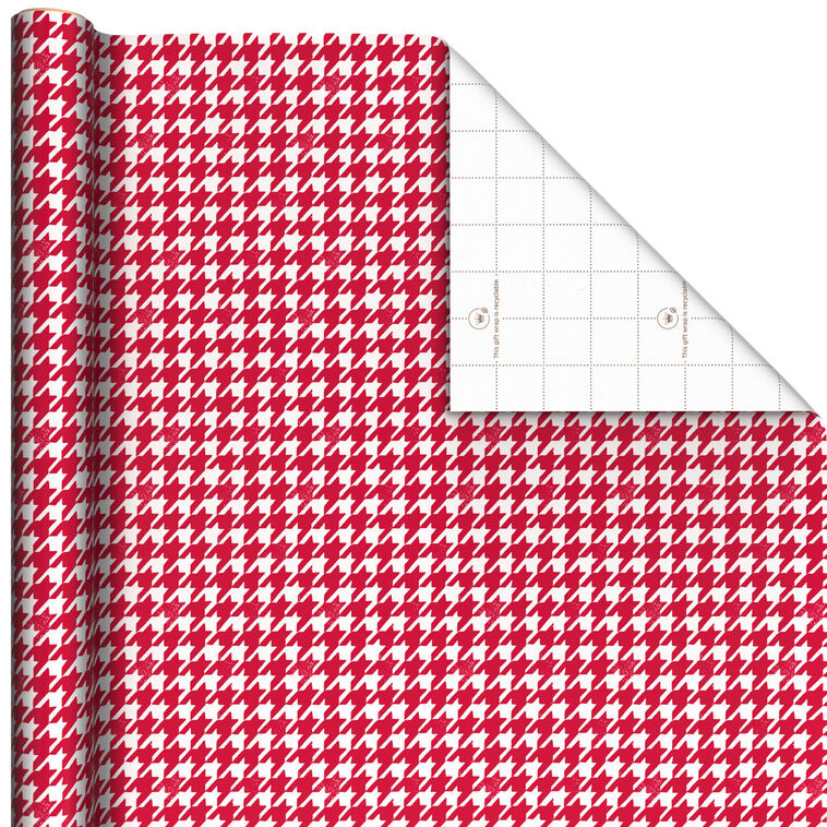 Red and White Houndstooth Holiday Wrapping Paper Roll, 35 sq. ft.