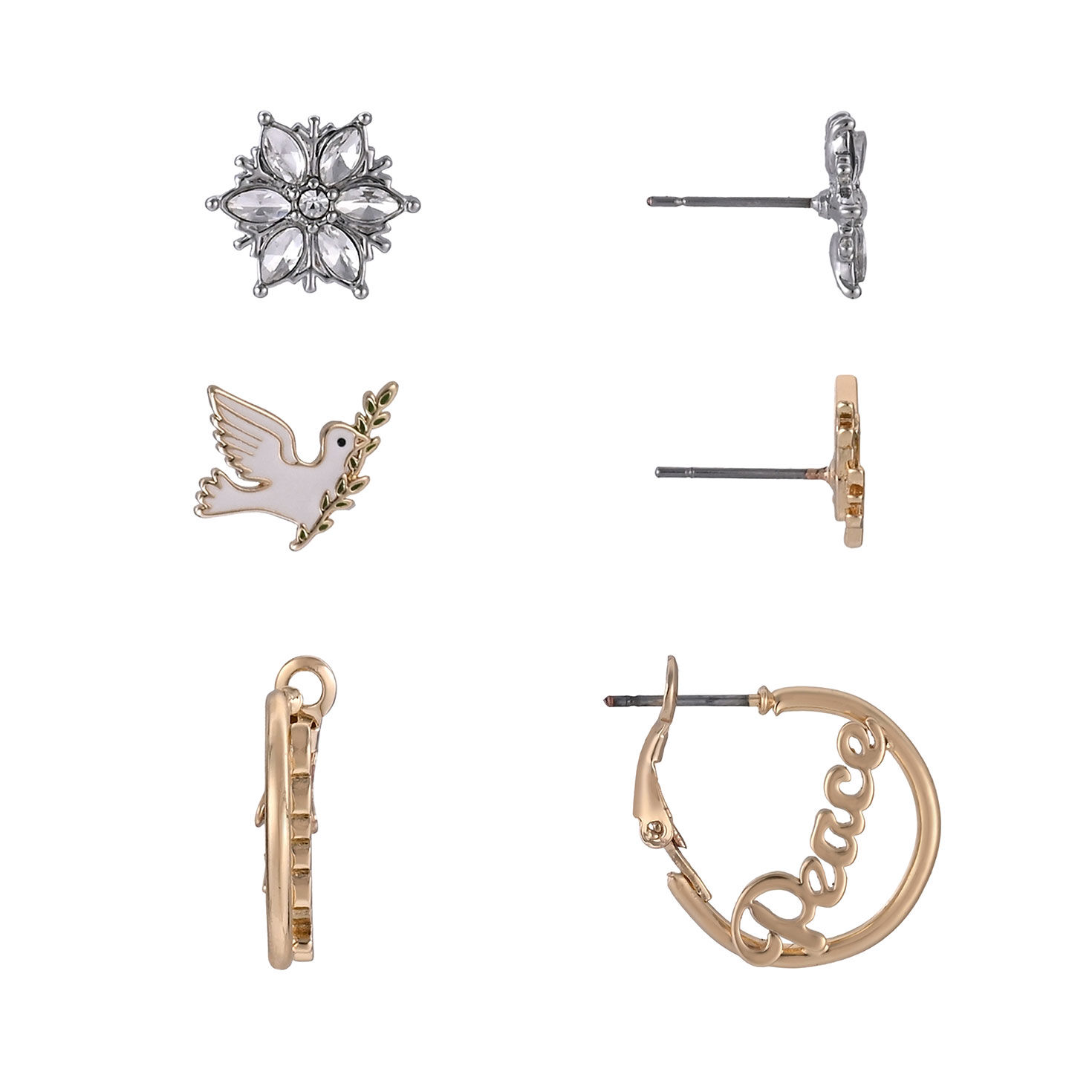 3-pair Earring Set - Peace front and side image number 2