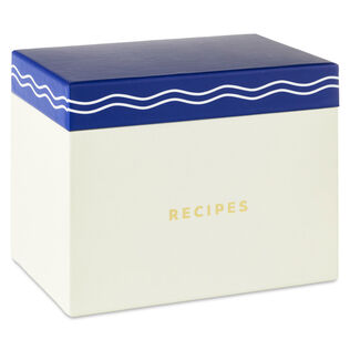Blue and White Recipe Organizer Box With Recipe Cards