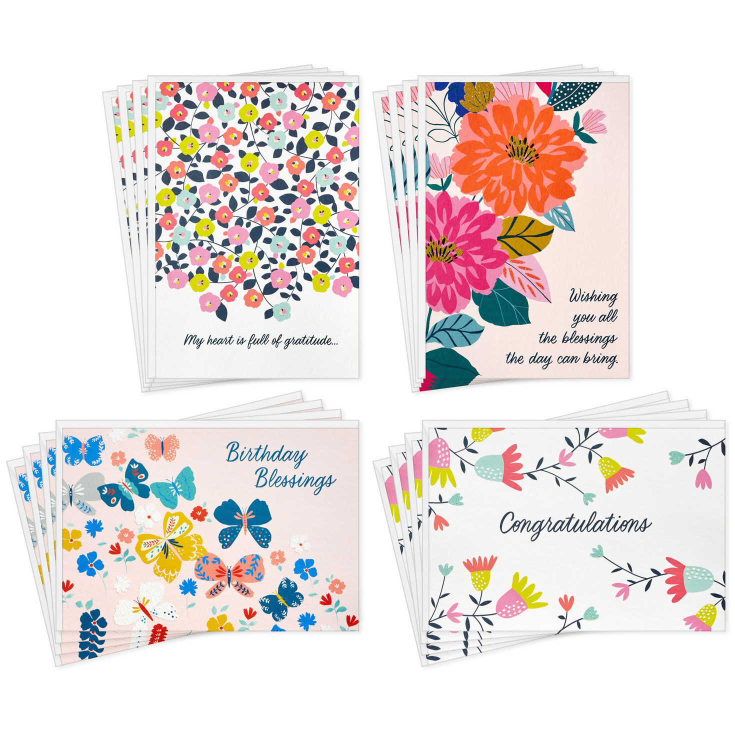 Floral Blessings Assorted All-Occasion Cards, Pack of 16