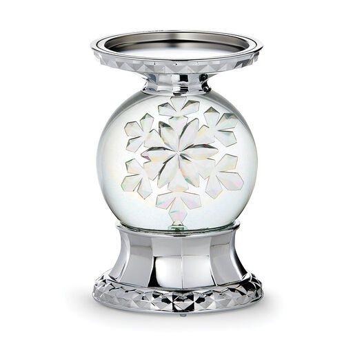 Rotating Clear Snowflake Snow Globe Pedestal With LED Lights, 8", 