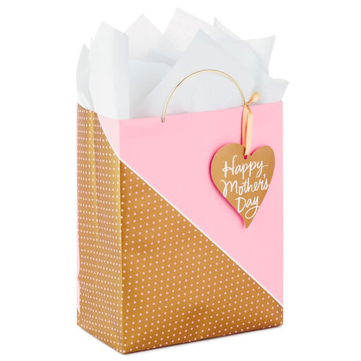 9.6" Pink and Gold Medium Mother's Day Gift Bag With Tissue, 