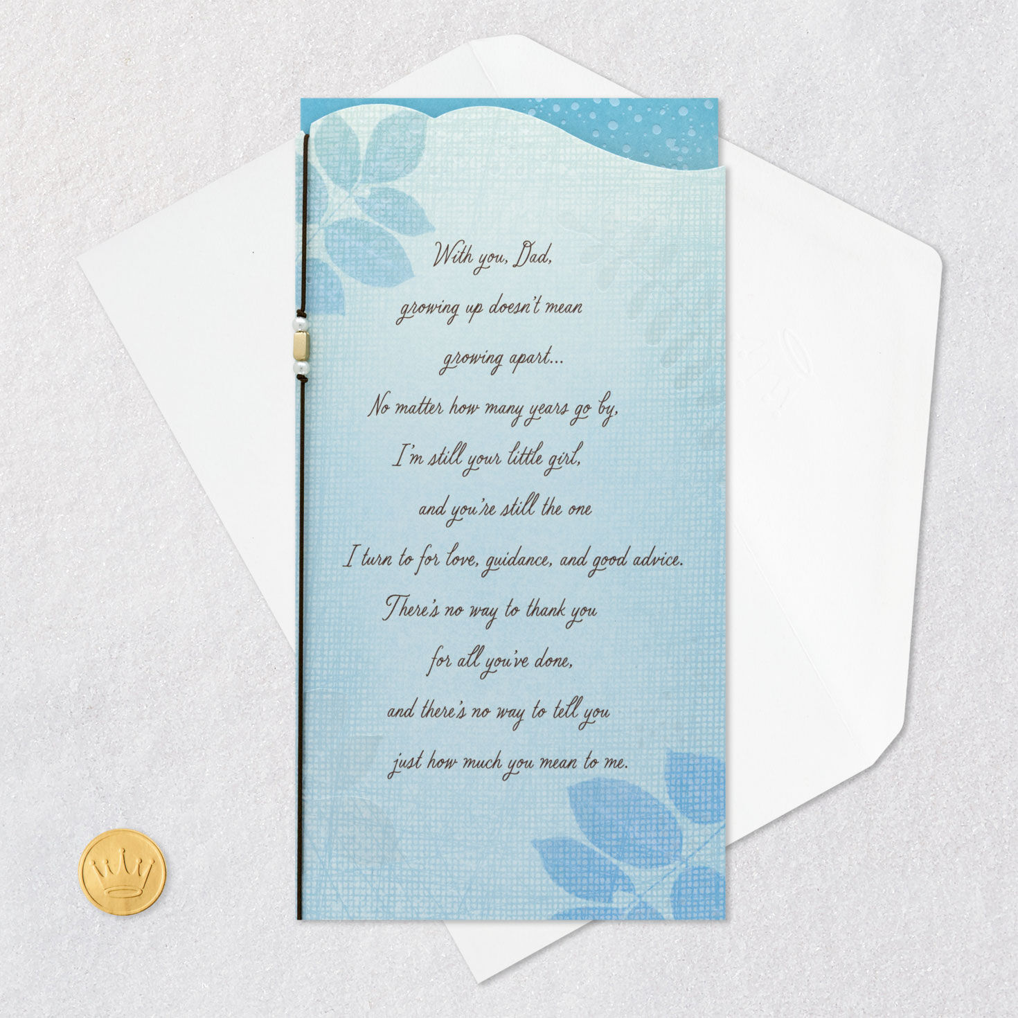 Blue Leaf Print Dad Father's Day Card From Daughter Card Front with Envelope and Gold Seal image number 5