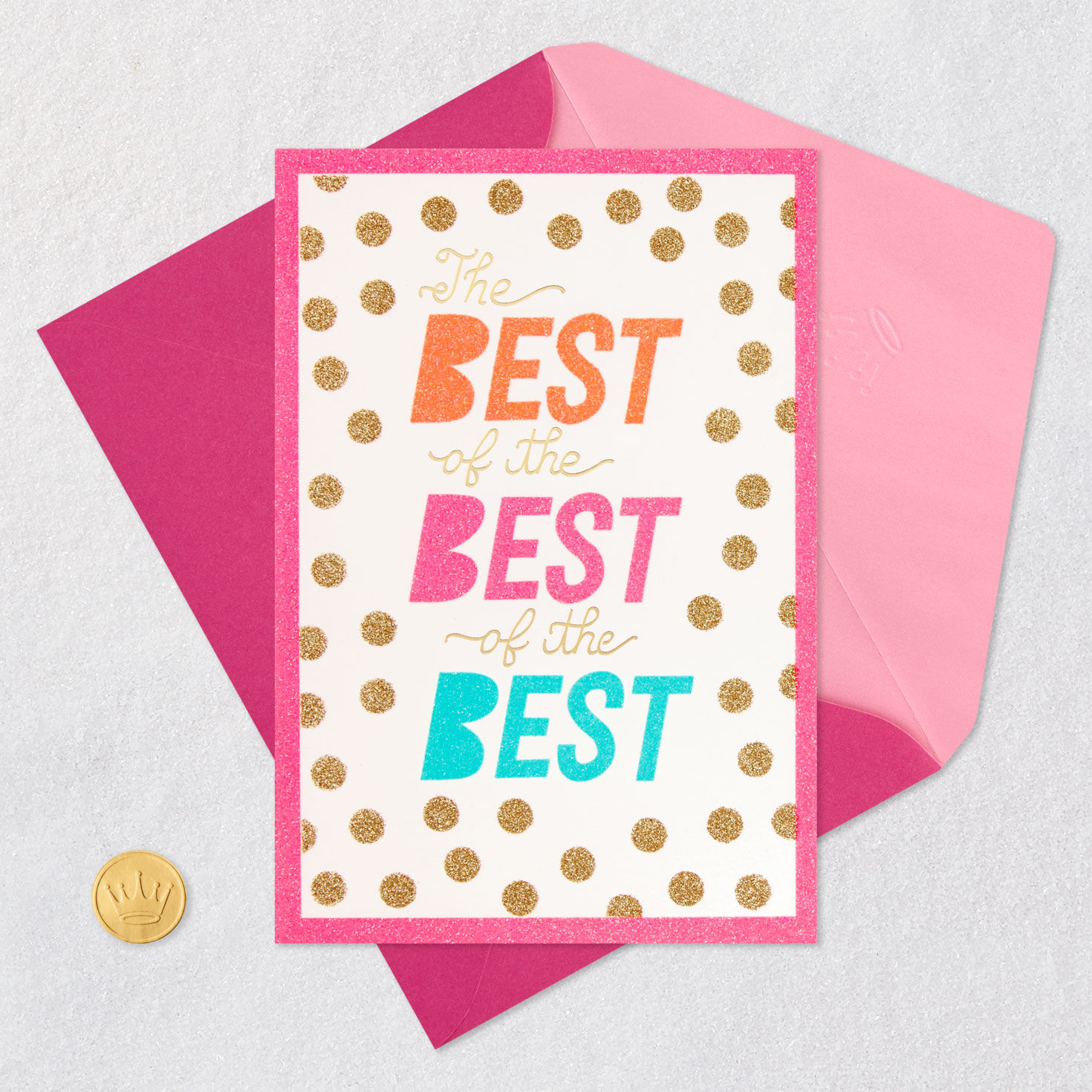 Gold Glitter Polka Dots Pink Border Mother's Day Card Card Front with Envelope and Gold Seal image number 5