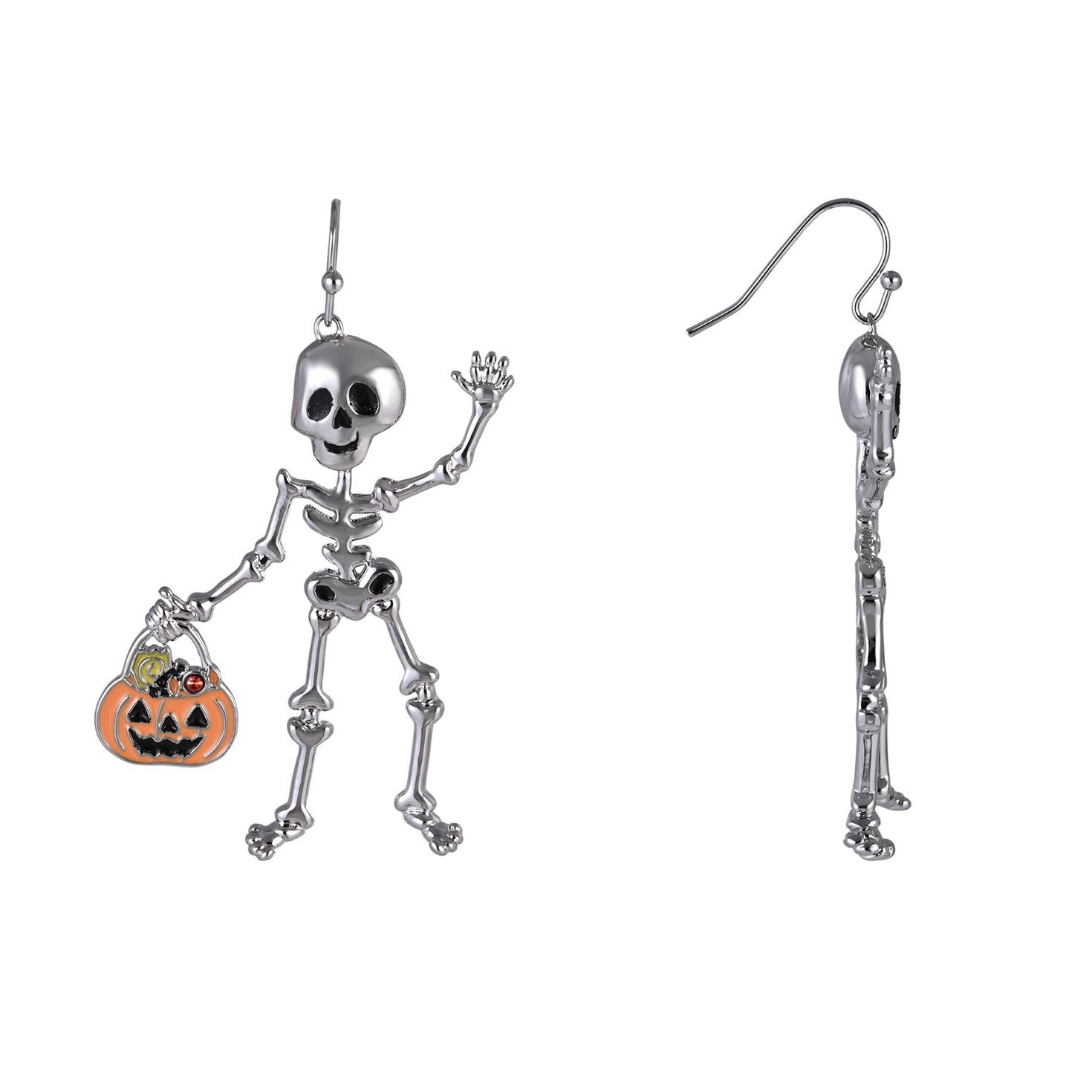 Friendly Skeleton and Candy Bucket Earrings front and side image number 2
