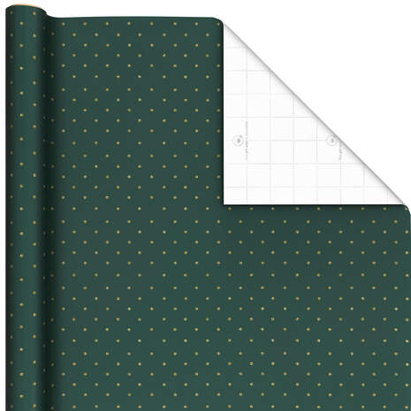 Gold Glitter Dots on Green Christmas Wrapping Paper, 22.5 sq. ft., , large