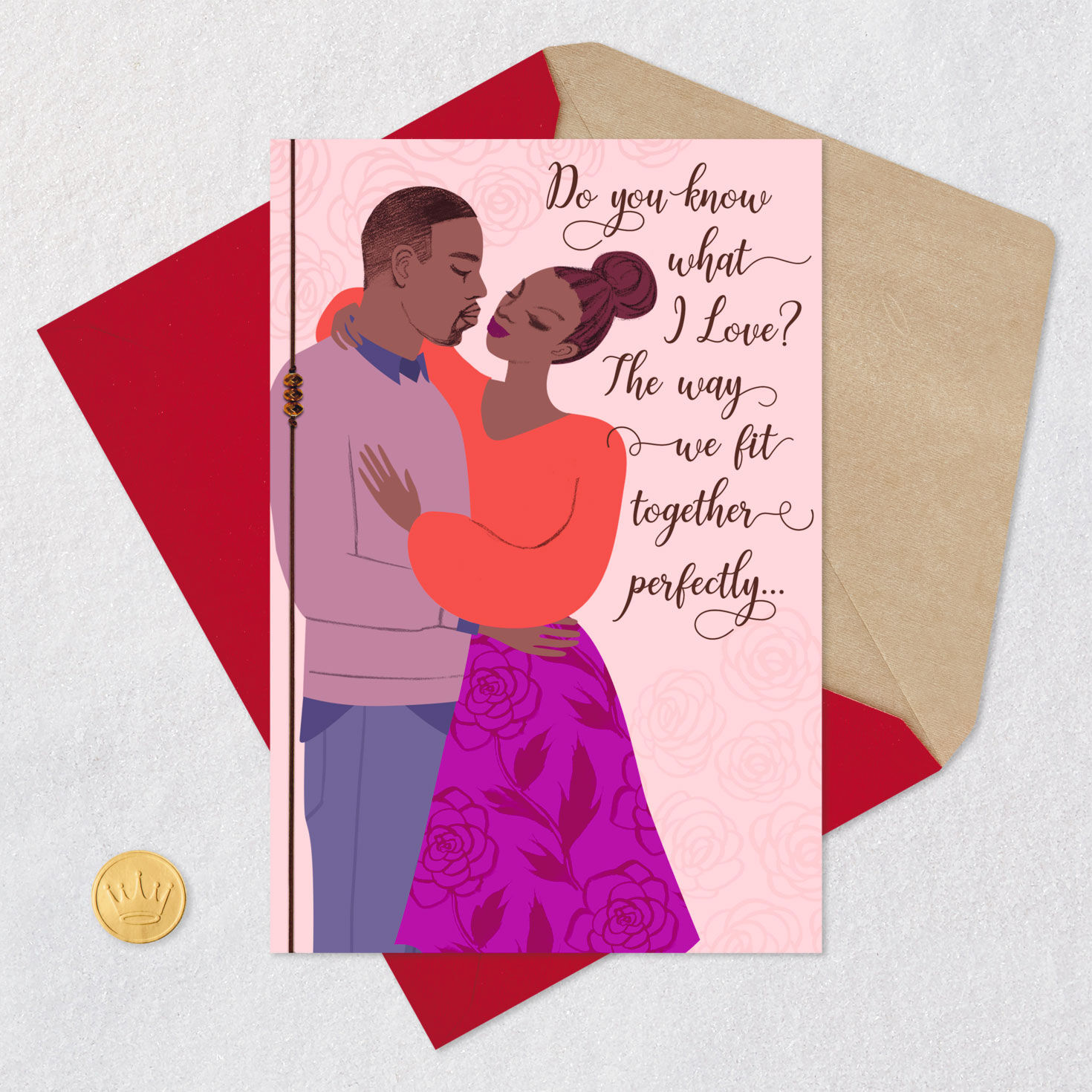 Illustration of Black Couple Romantic Birthday Card Open card with envelope image number 6