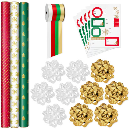 Christmas Gift Wrap Kit With Wrapping Paper, Bows, Ribbons and Tags, 