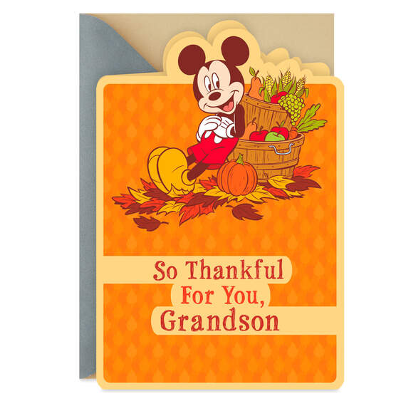 Disney Mickey Mouse Thanksgiving Card for Grandson, , large image number 1