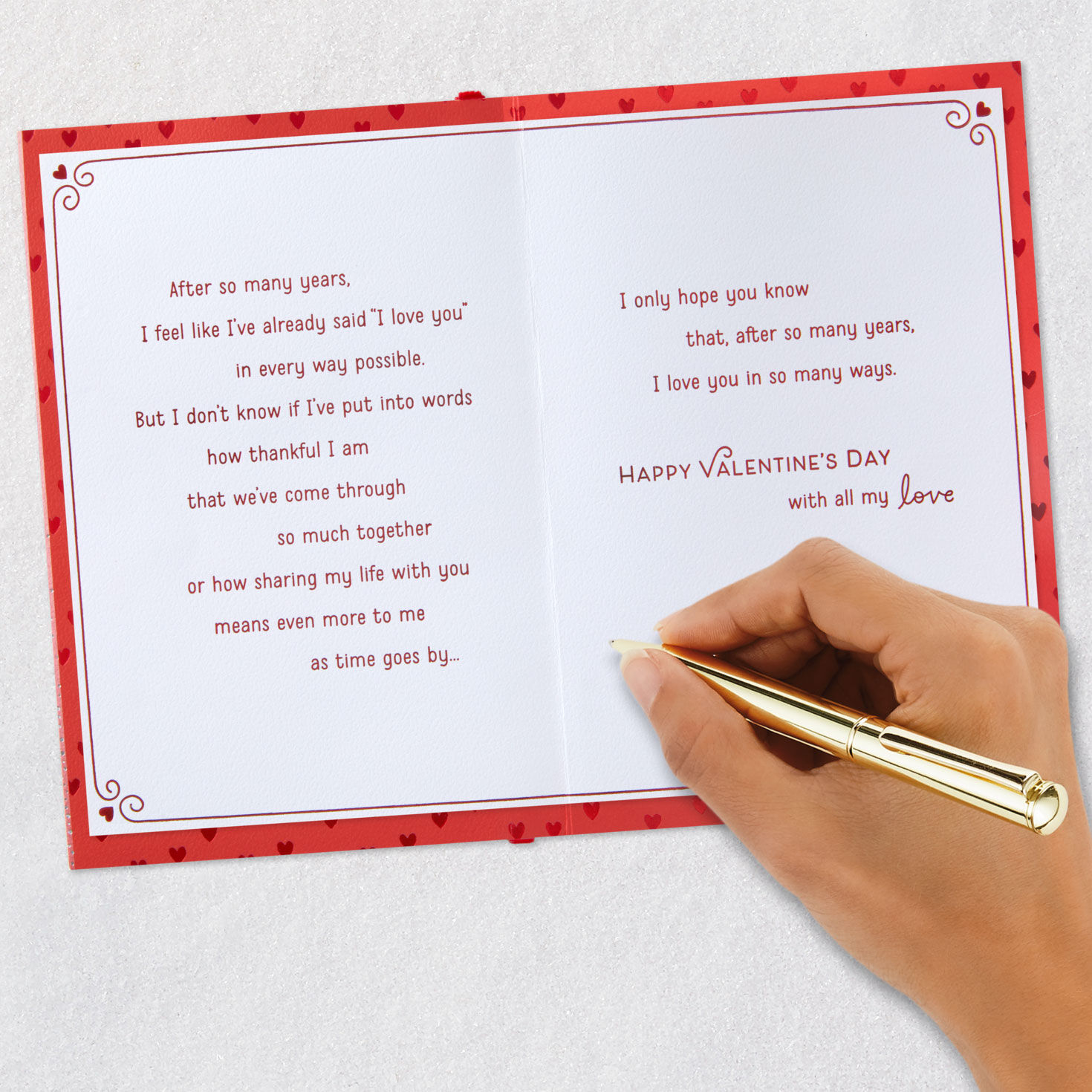 Red Roses on Pink Wife Valentine's Day Card signing card image number 7