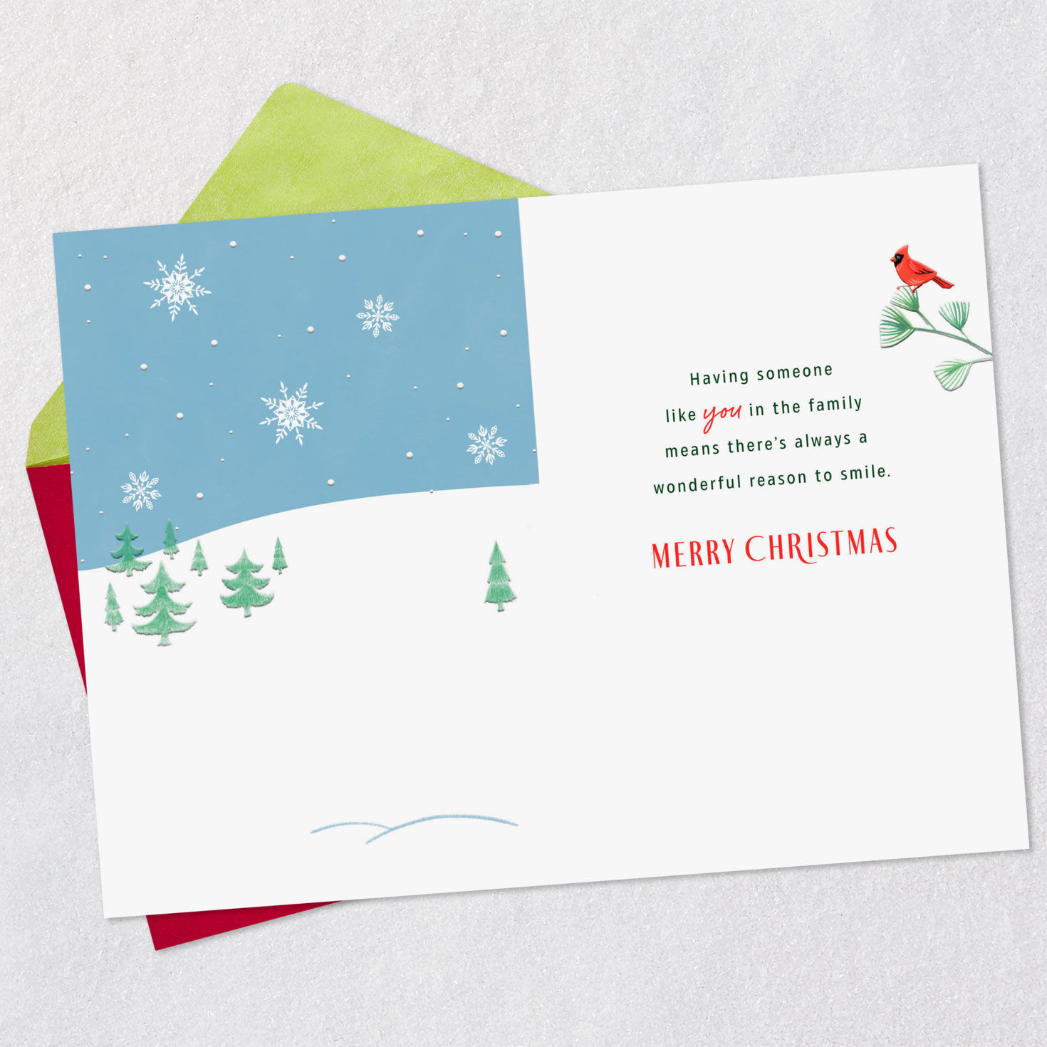 Snowman on Blue Christmas Card for Great-Grandson Open card with envelope image number 3