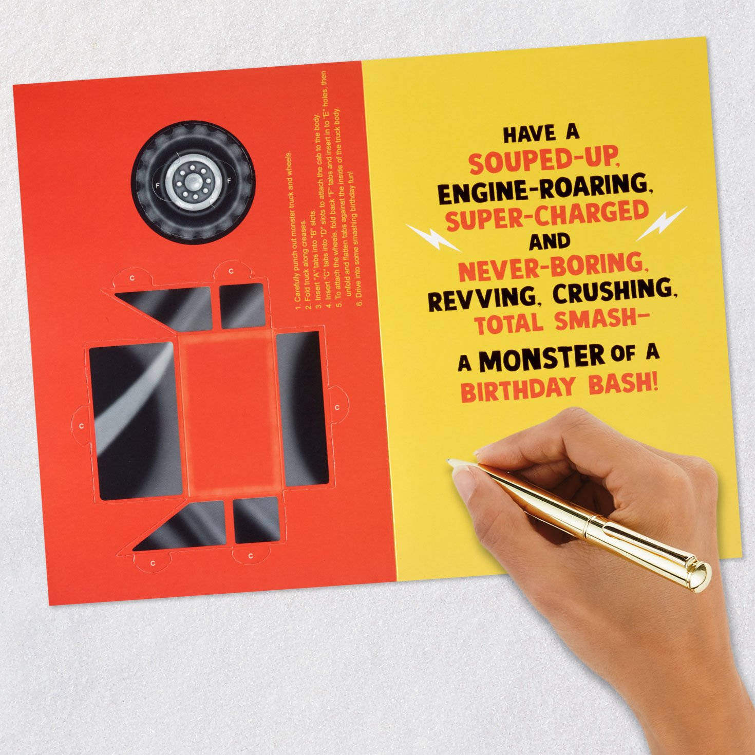 Monster Truck Kids Birthday Card With Papercraft Activity signing card image number 9