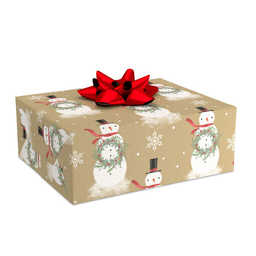 Snowman and Wreath on Kraft Christmas Wrapping Paper, 40 sq. ft., 