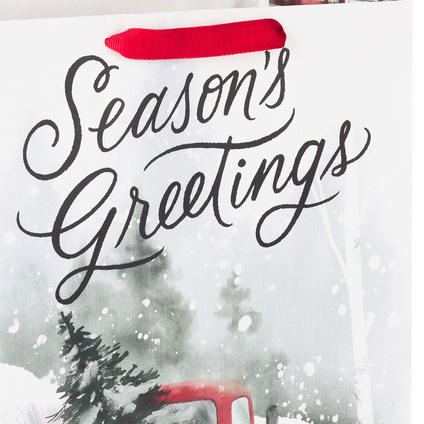 Old Red Truck in Snow Large Christmas Gift Bag Handle Detail image number 4