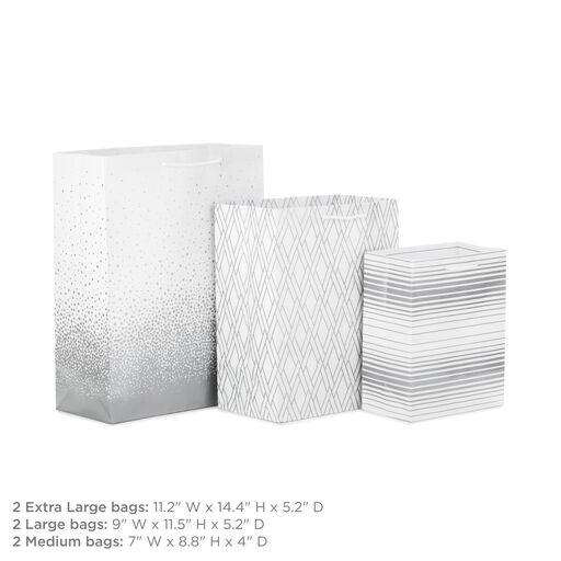 Sophisticated Silver Assorted Sizes 6-Pack Gift Bags, 