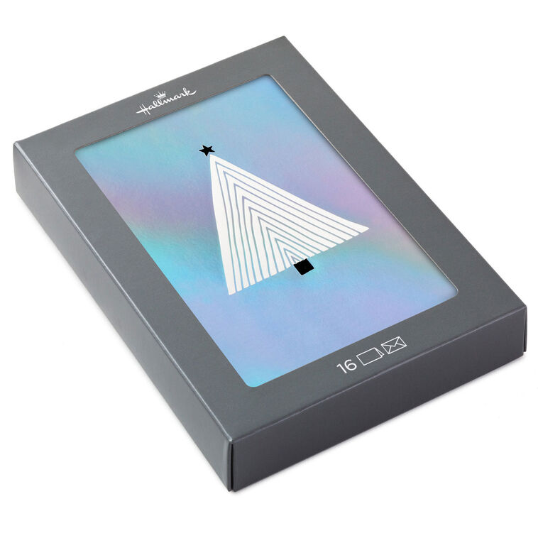 Geometric Tree on Silver Foil Boxed Christmas Cards, Pack of 16