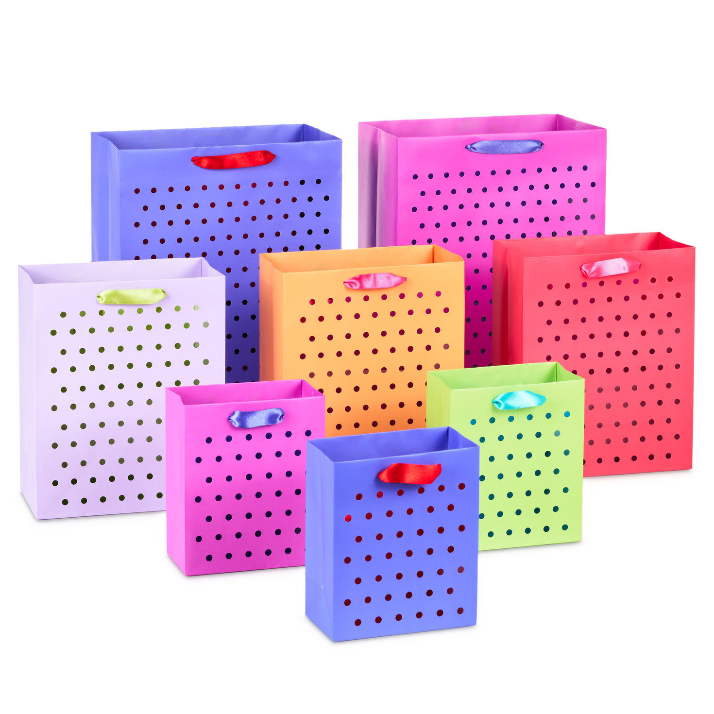 Bold Dots on Colorful Solids 8-Pack Assorted Gift Bags