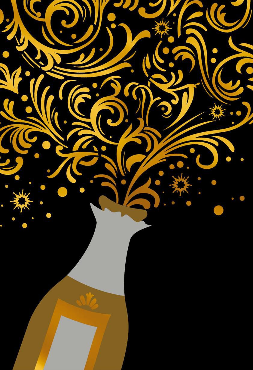 Champagne Bottle and Swirls Congratulations Card