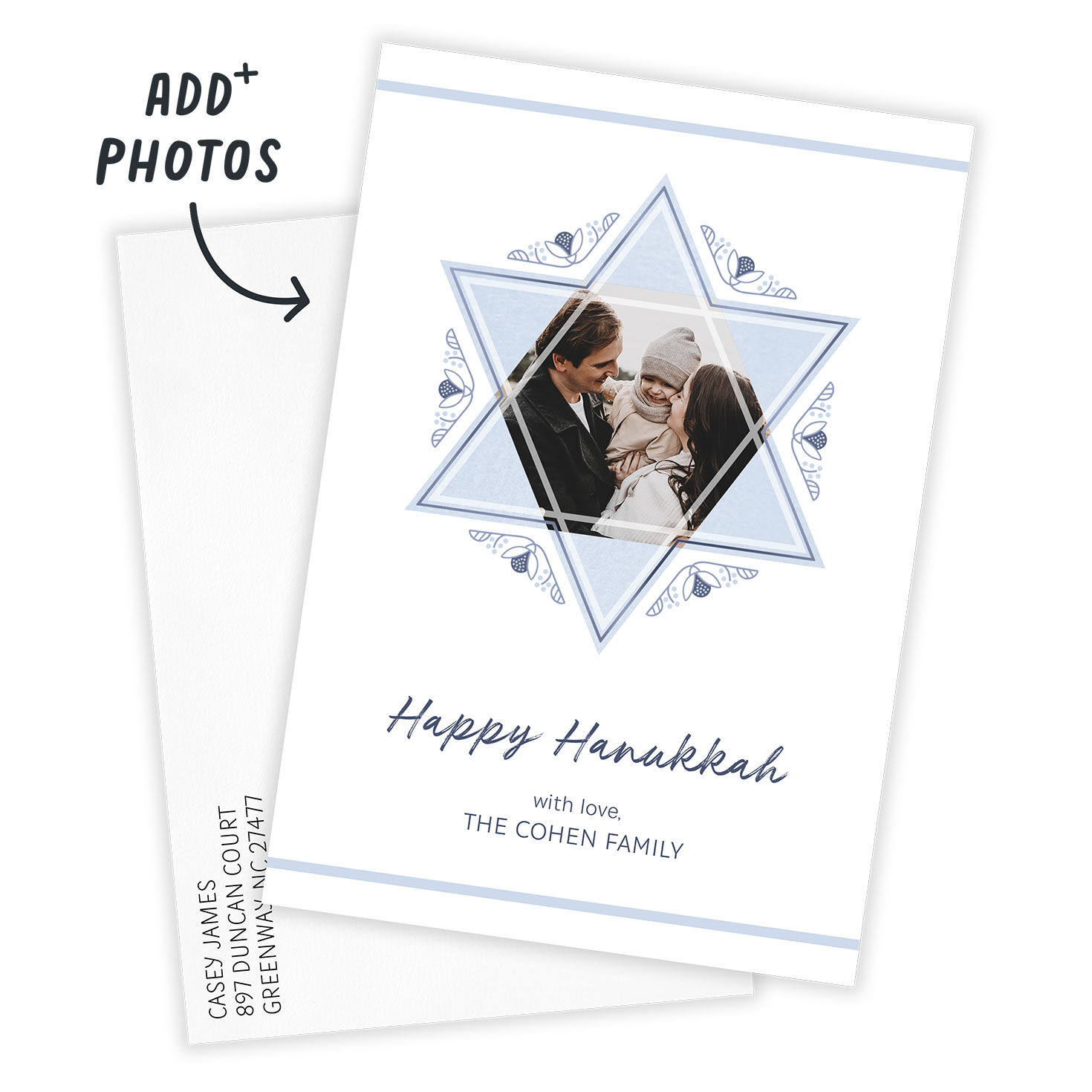 Photo in Star of David Personalized Hanukkah Card Card with Envelope indicating personalization image number 2