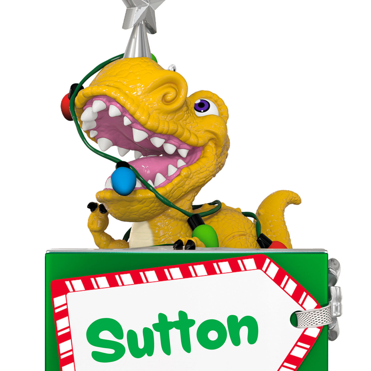 Dinosaur With Gift Personalized Text Ornament upclose view image number 6