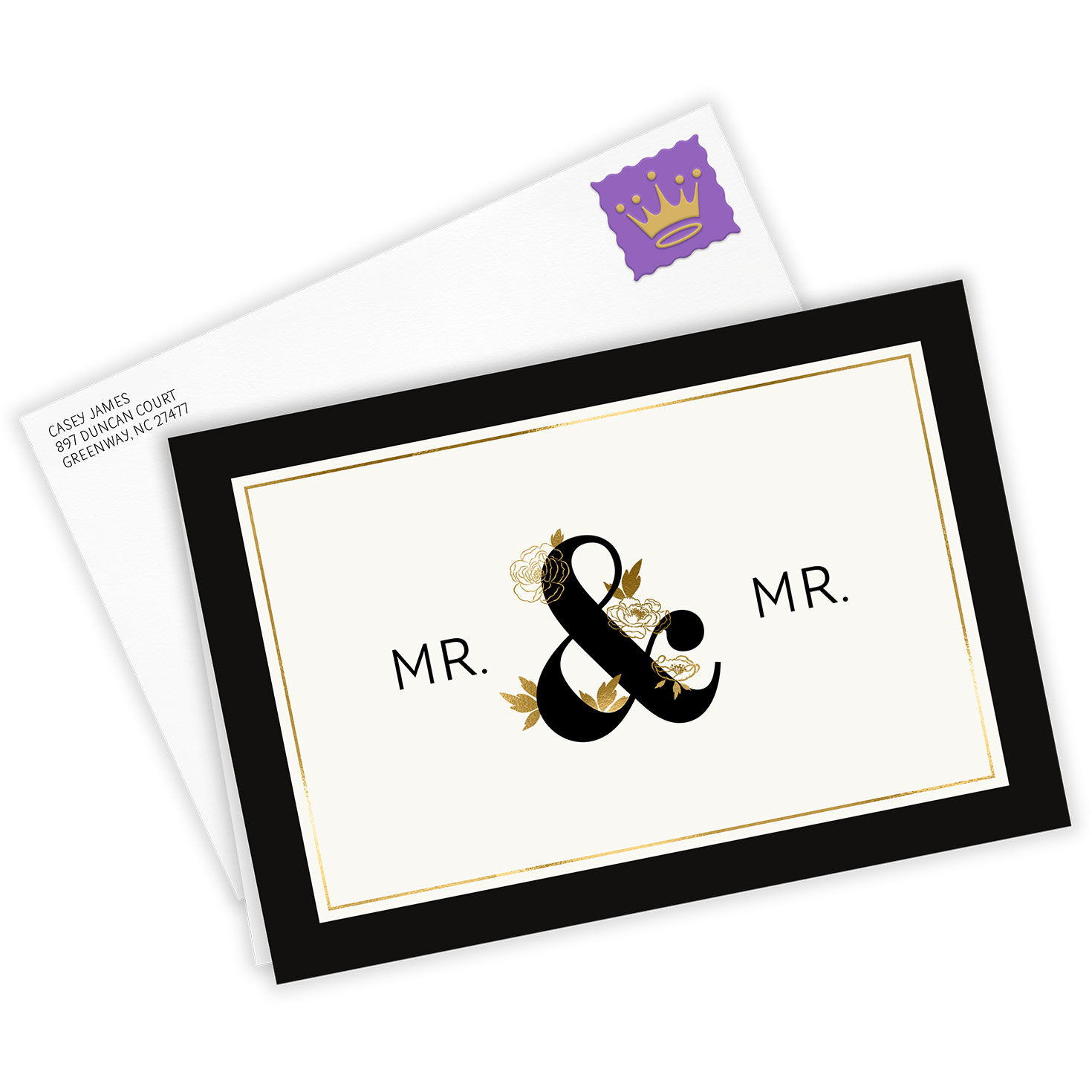 Black & Gold Folded Wedding Photo Card  image number 2