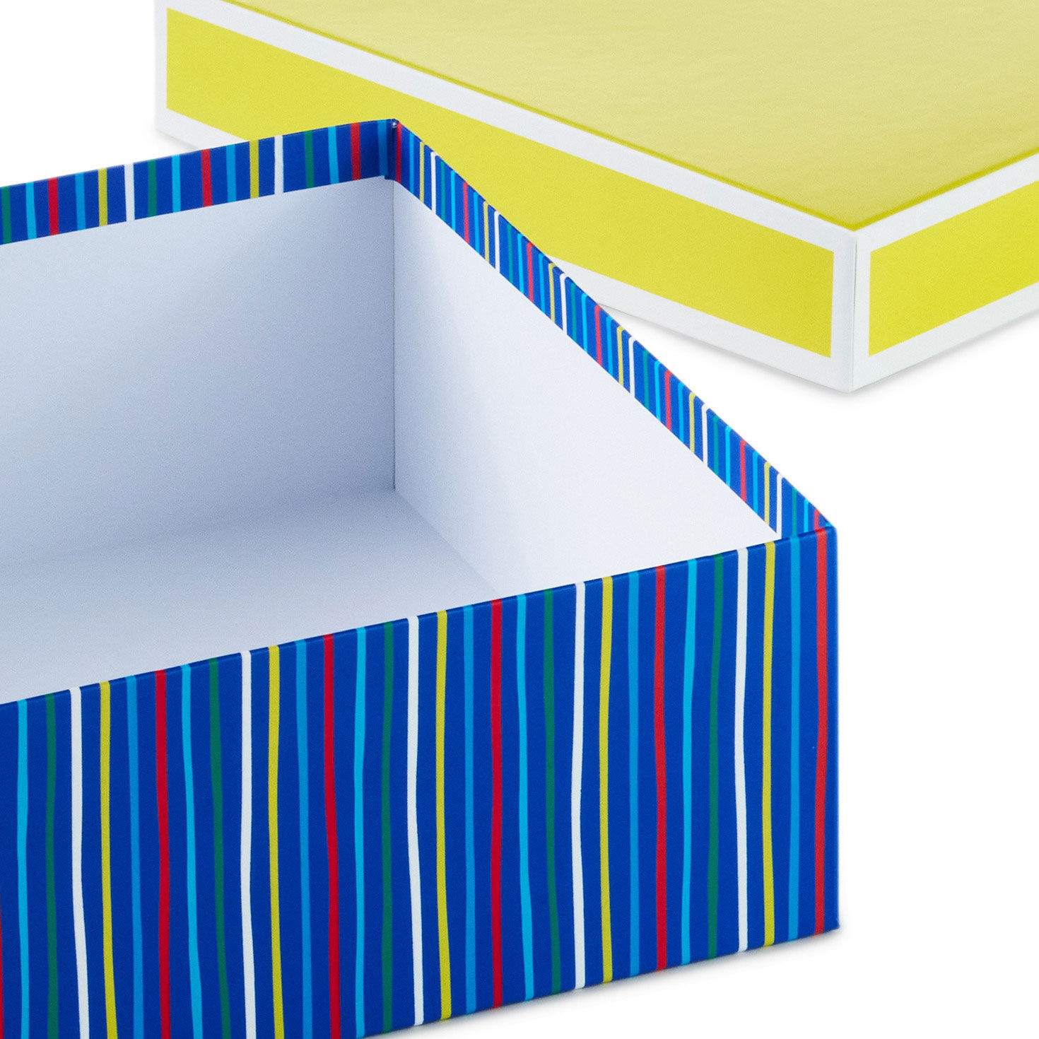 Large Square Striped Gift Box With Yellow Lid upclose view image number 5