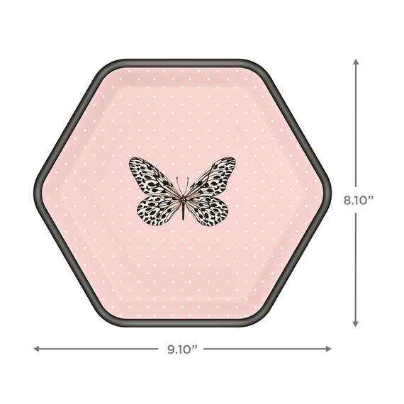 Butterfly on Pink Hexagonal Dessert Plates, Set of 8, , large image number 3