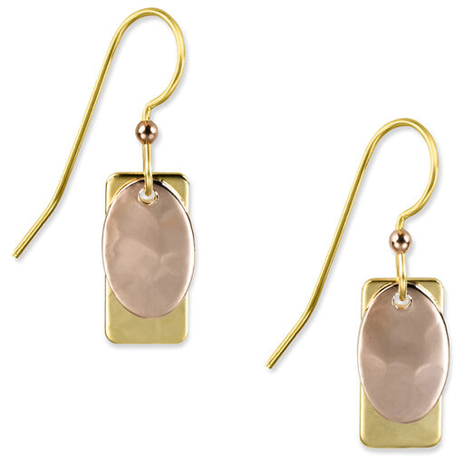 Rectangle and Oval Layered Metal Drop Earrings, 