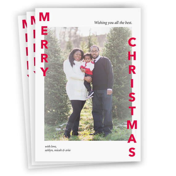 Simple Red and White Flat Christmas Photo Card