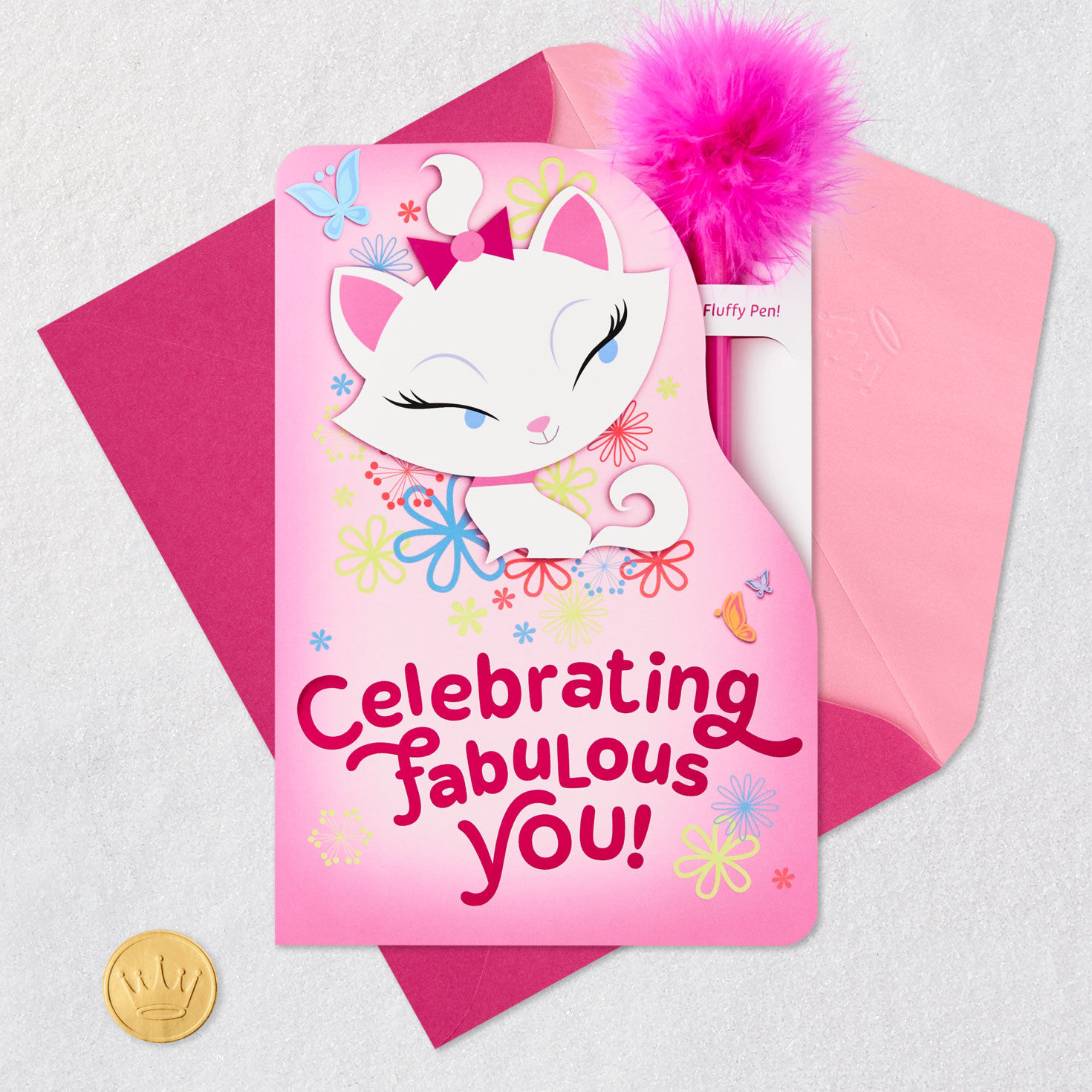 Disney The Aristocats Marie Purr-fectly Sweet Birthday Card for Kids With Feather-Topped Pen for only USD 7.99 | Hallmark